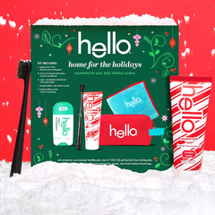 hello Holiday  Home for the Holidays Fluoride-Free Toothpaste and Aluminum Free Deodorant Travel Toiletry Bag Kit - 5pc